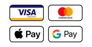 Payment Options: Visa, MasterCard, Apple Pay, Google Pay